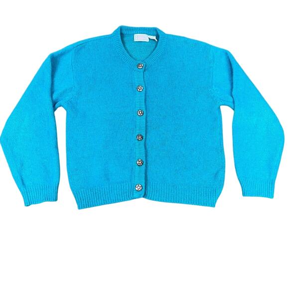 Vintage Honors Cardigan Sweater Size M Silk Blend Teal Green Button Down - Picture 3 of 16